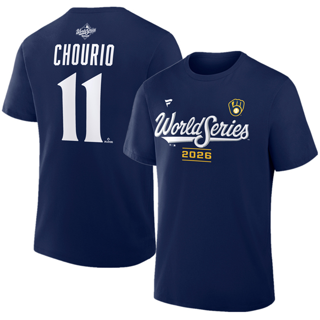Men's Navy Milwaukee Brewers #11 Jackson Chourio 2026 World Series Name & Number T-Shirt